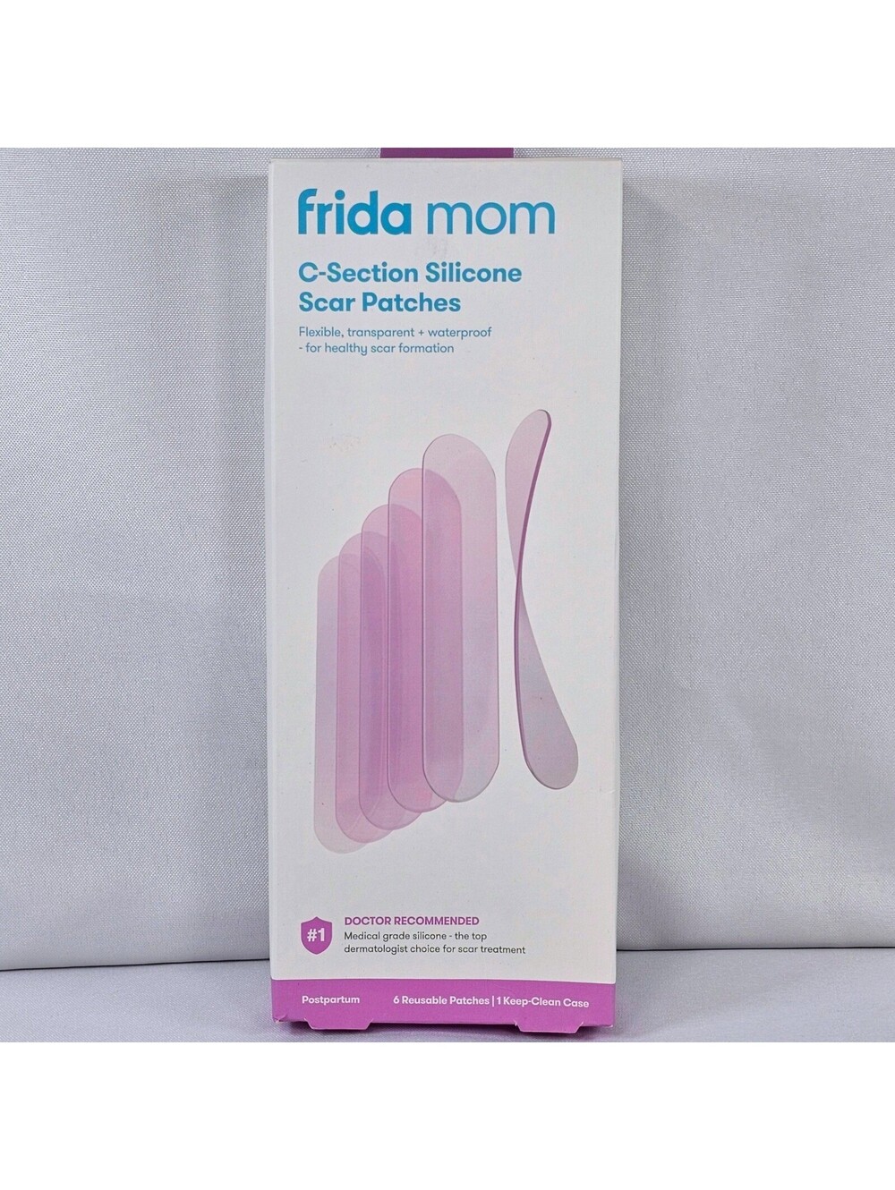 Frida Mom C-Section Silicone Scar Patches 6 Reusable Patches with Case 8" New